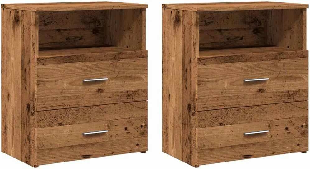 vidaXL 2 db antik fa színű szerelt fa éjjeliszekrény 50 x 32 x 60 cm