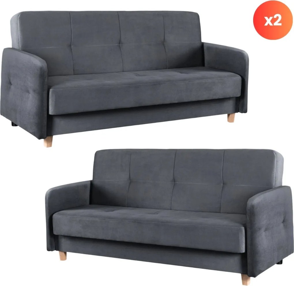 Zestaw 2x Sofa Rozkładana CUBA Szara