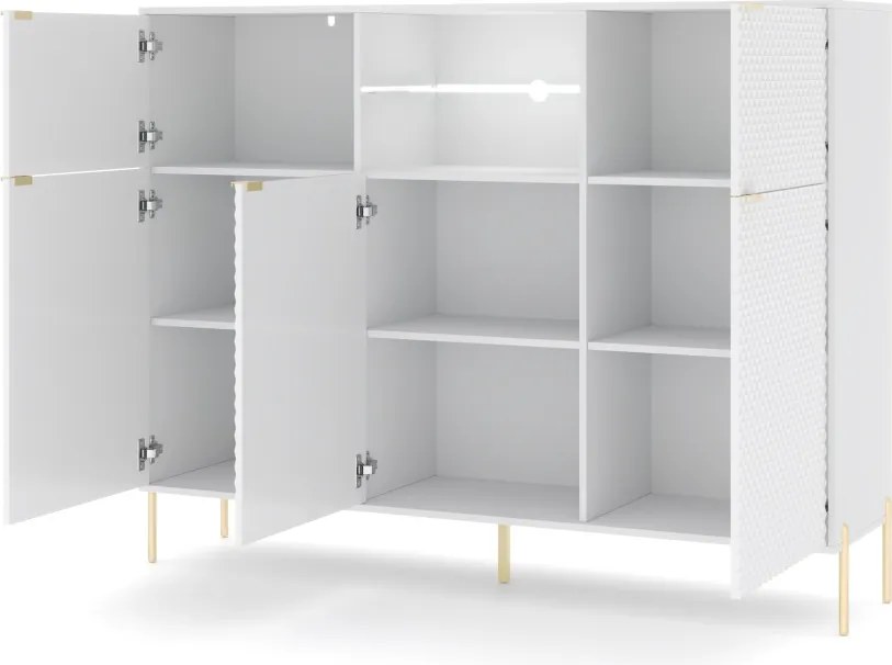 Komód 5 ajtós fehér / fehér magasfény színkombinációban LED világítással – DIAMOND DI03