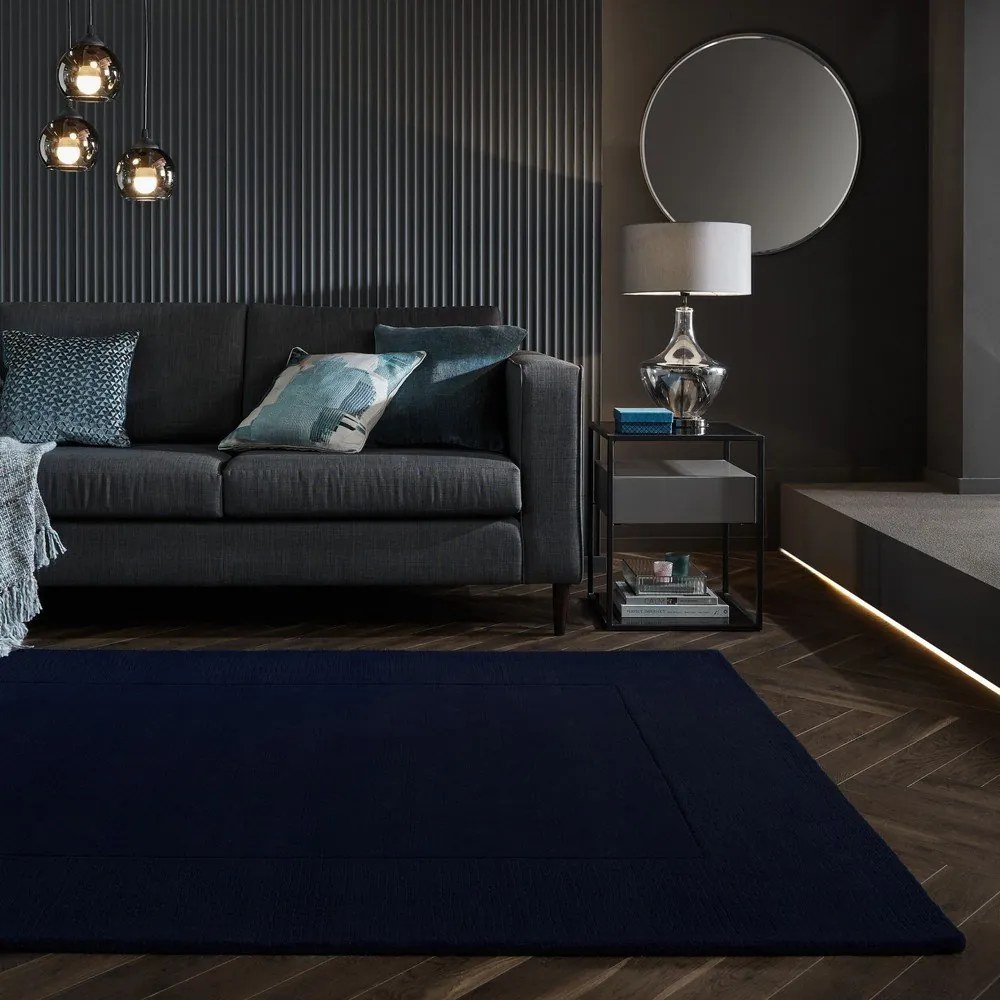 Sötétkék kézi szövésű gyapjú szőnyeg 200x290 cm Textured Wool Border – Flair Rugs
