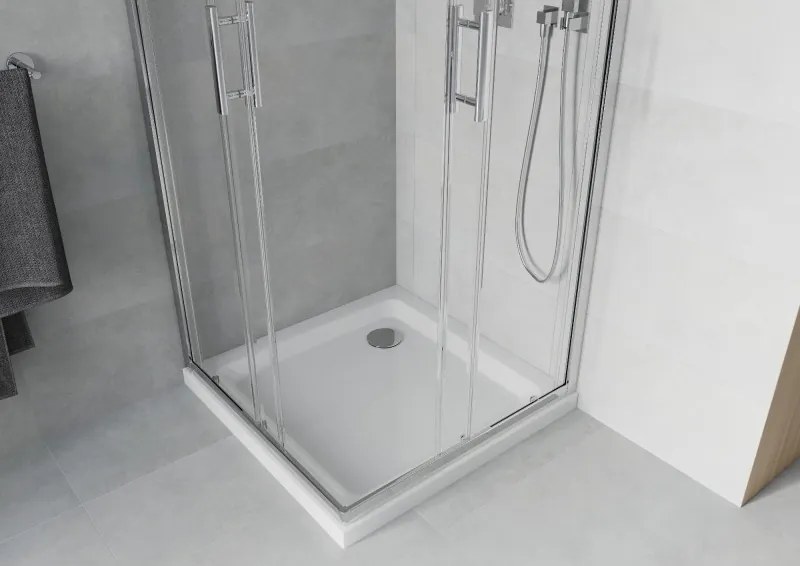 Mexen Rio 80 x 80 cm-es négyzet alakú zuhanyfülke, átlátszó, króm + Flat zuhanytálca, fehér - 860-080-080-01-00-4010