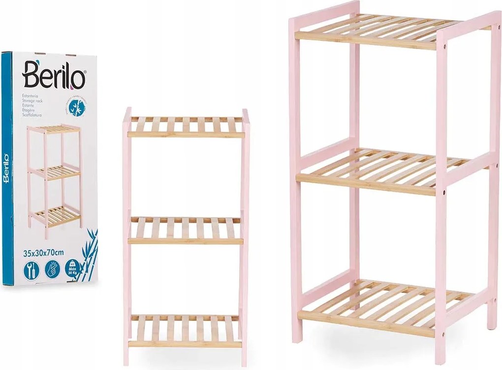 Fürdőszobai polc 3 szintes Rózsaszín 35×30×70 cm Szekrény Konyhai Polc Oszlop