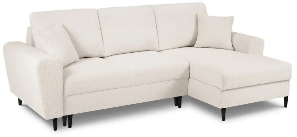 Bézs buklé kinyitható tárolóhelyes sarokkanapé (jobb oldali-heverő résszel) Kyoto – Cosmopolitan Design