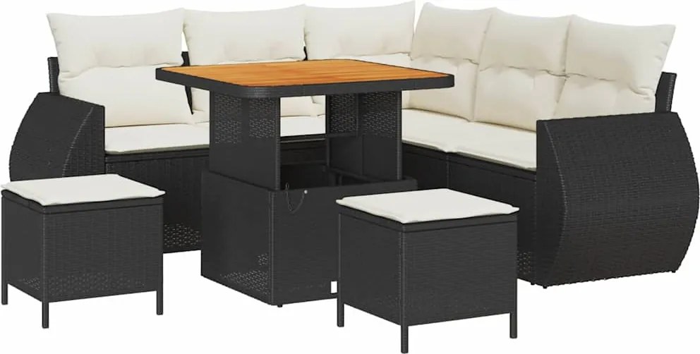 vidaXL Kerti Kanapé Szett párnával 8 pcs Fekete és Krém polirattan