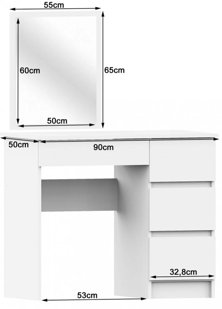 T-6/SL fésülködőasztal (fehér, bal)