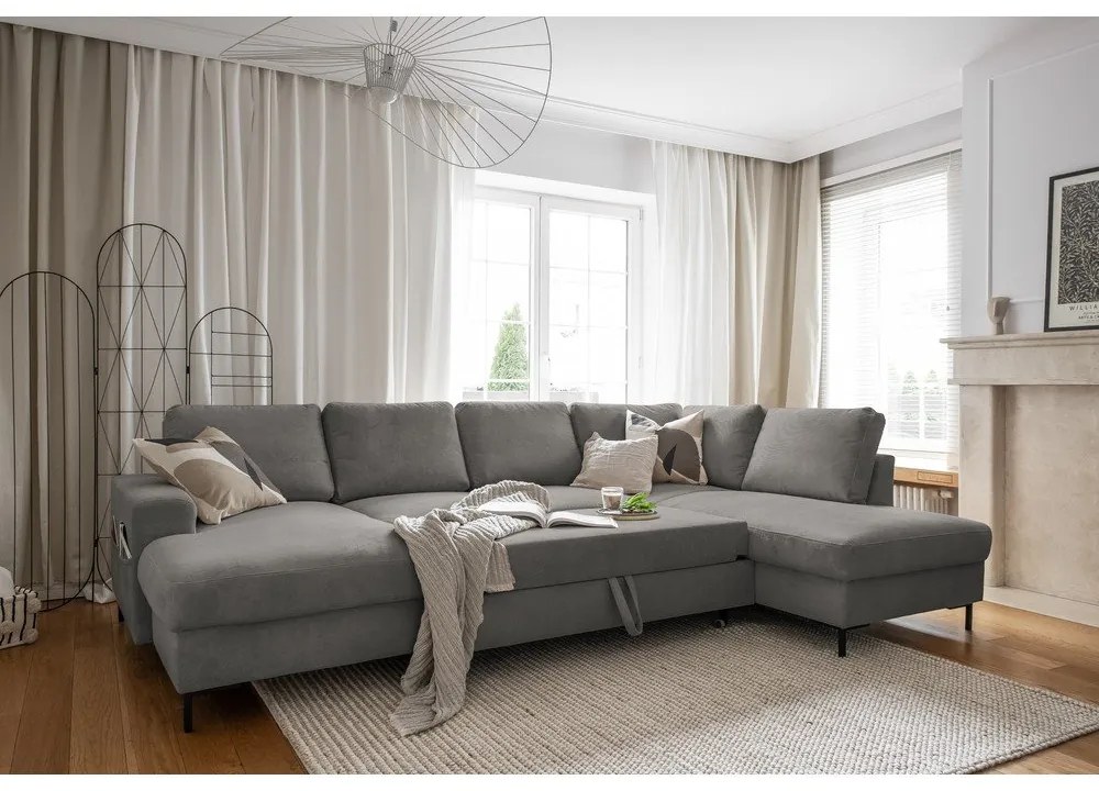 Szürke kordbársony kinyitható sarokkanapé (jobb oldali) Lofty Lilly – Miuform