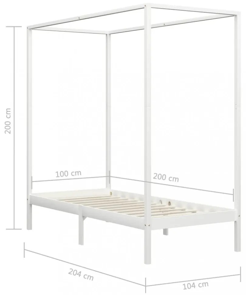 fehér tömör fenyőfa baldachinos ágykeret 100 x 200 cm