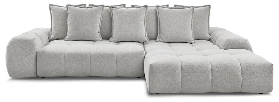 Világosszürke zsenília kinyitható-tárolóhelyes sarokkanapé (jobb oldali-heverő résszel) Everest – Bobochic Paris