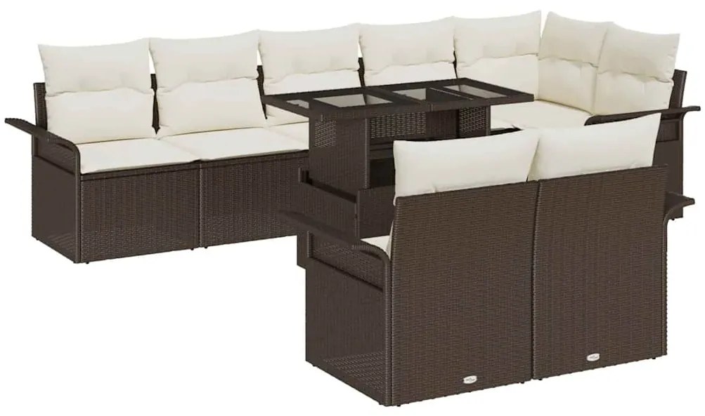 vidaXL Kerti Kanapé Szett párnával tárolóval 9 pcs Barna Poli rattan