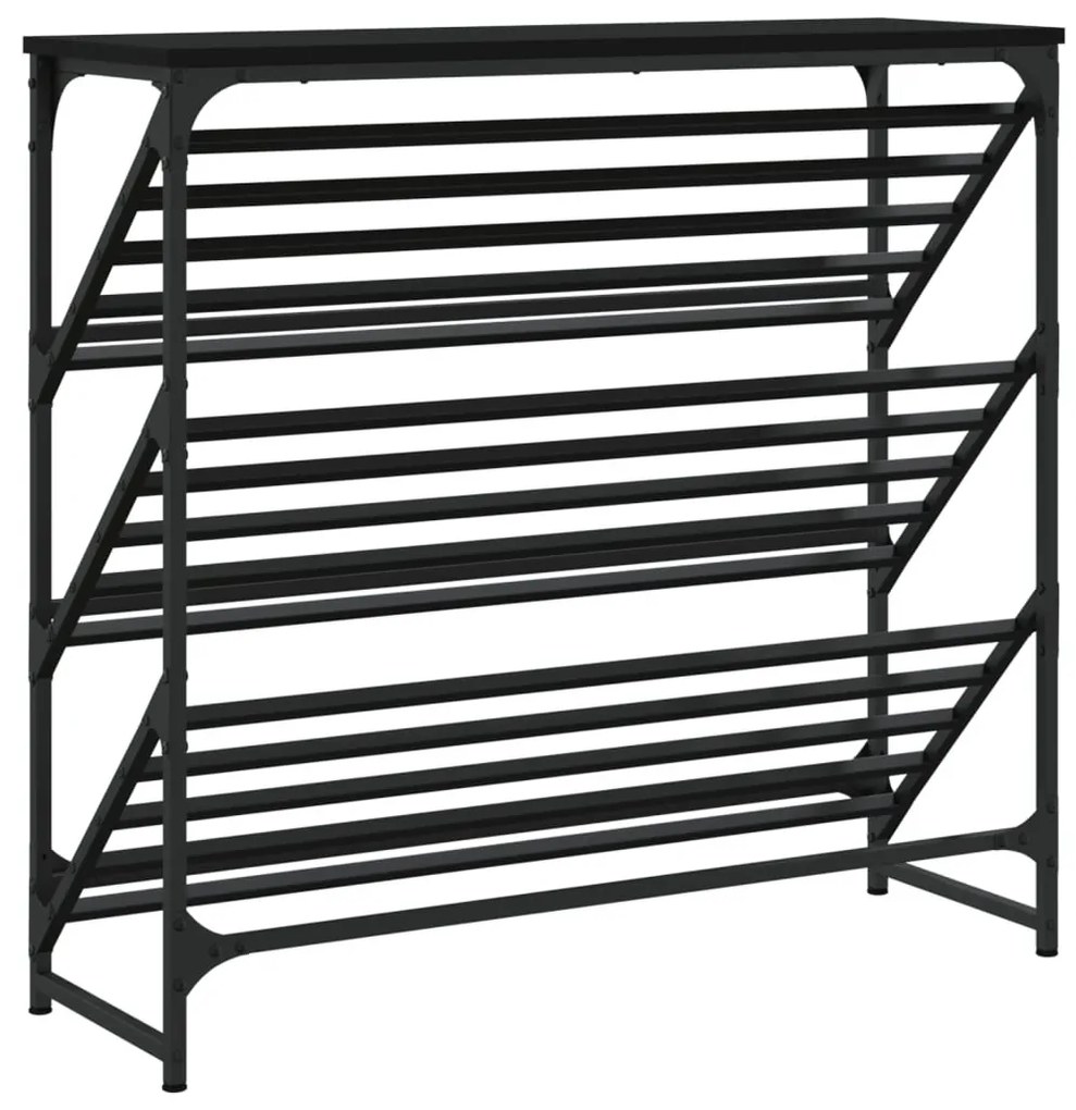 fekete szerelt fa cipőtartó 90x30x85 cm