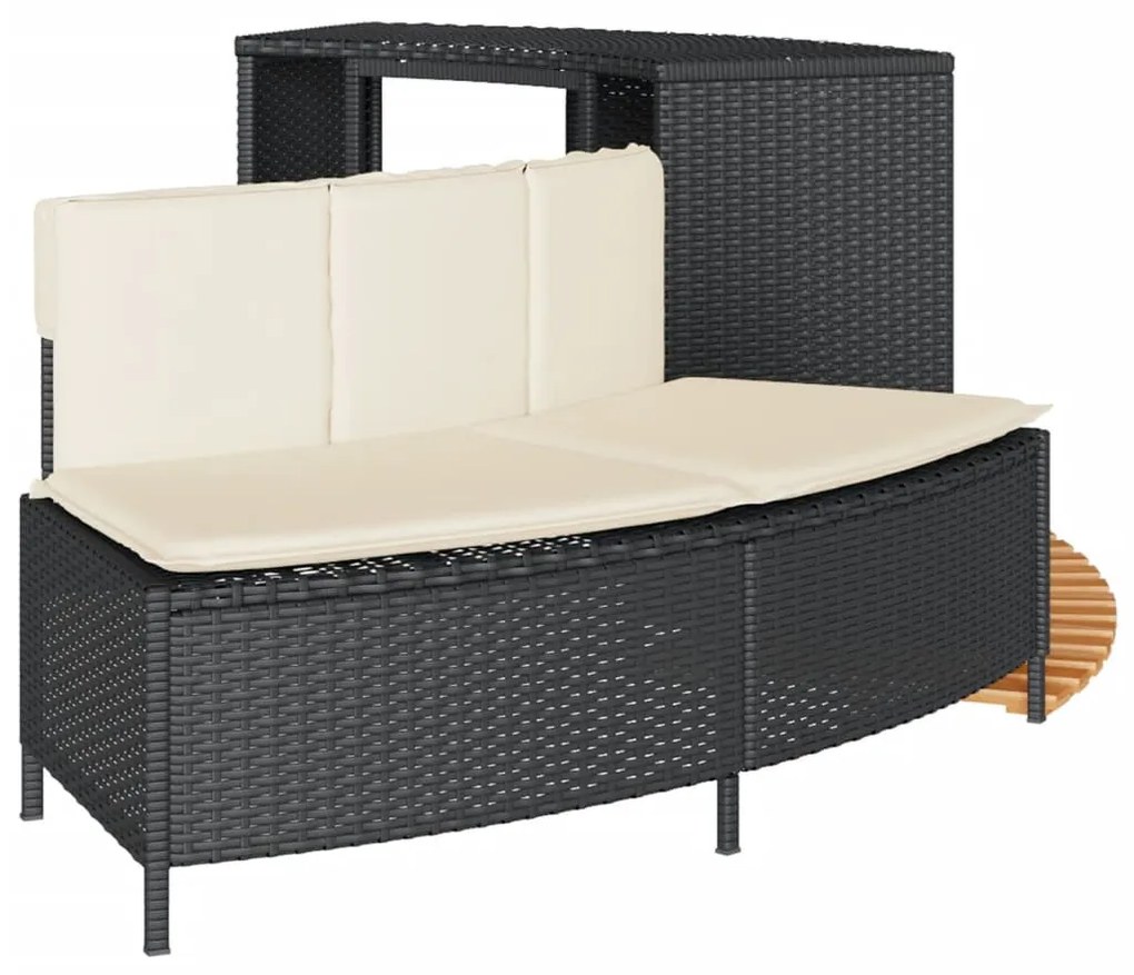 fekete polyrattan és tömör akácfa jakuzzi-keret