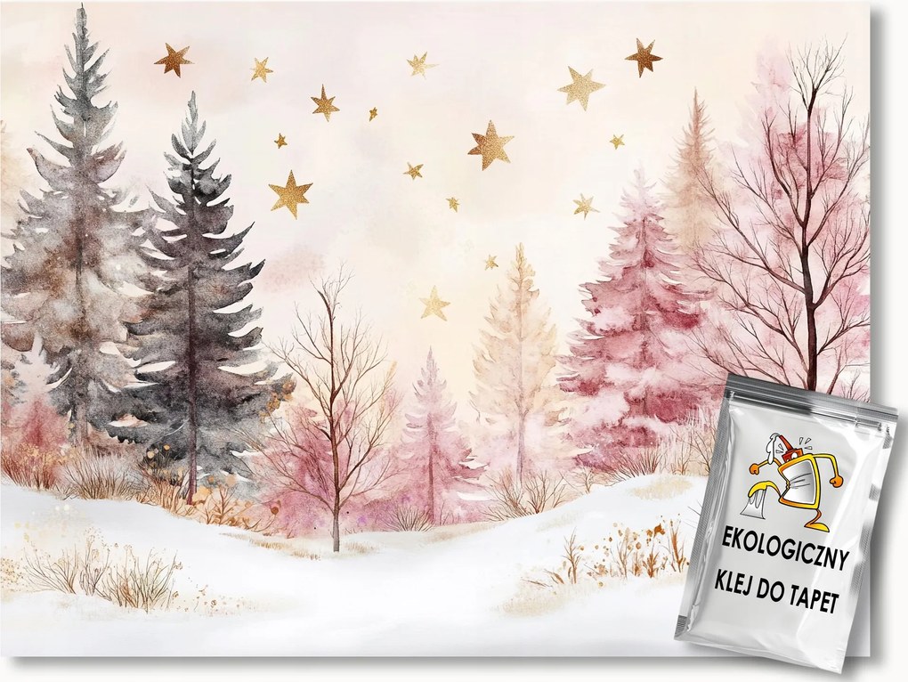 Fotótapéta Flizelina Tájkép Erdő Fák Tél Hó Csillagok 100x75 ragasztó