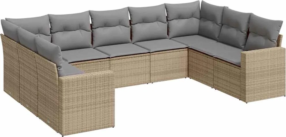 vidaXL 9 részes bézs polyrattan kerti ülőgarnitúra párnákkal