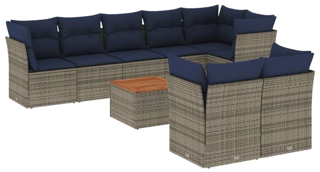 9 részes szürke polyrattan kerti ülőgarnitúra párnával