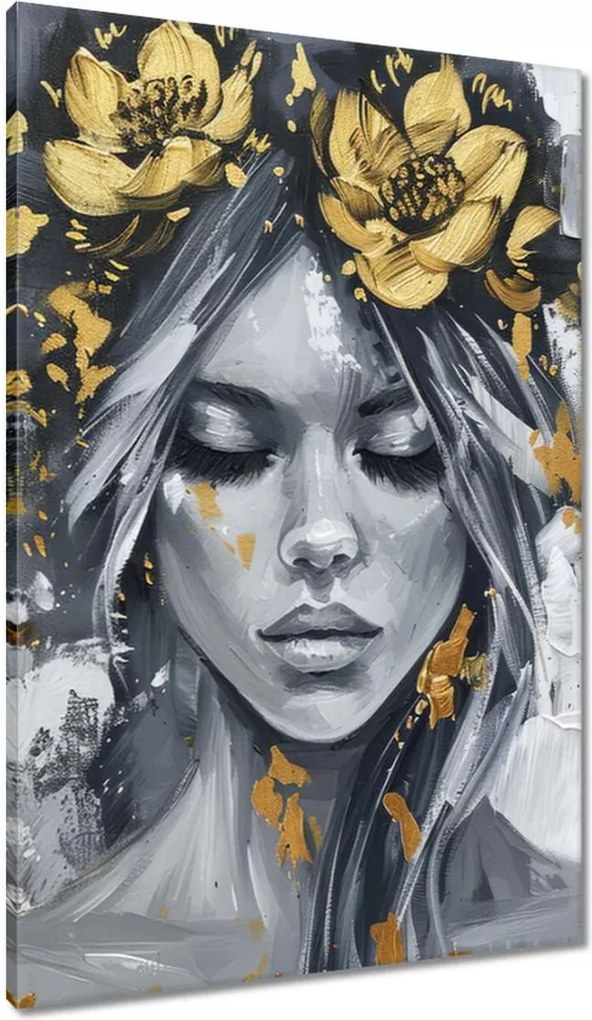 Vászonkép 60x90 Nő Absztrakt Arany Virág