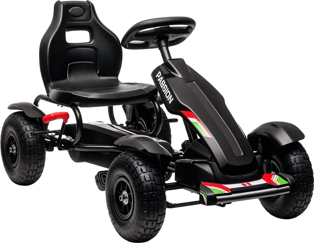 HOMCOM Go-Kart Pedálos Autó Kézifékkel, Állítható Üléssel, Előre és Hátra Sebességgel, Pedálos Játékautó 5-12 Éves Gyerekeknek Fekete | Aosom