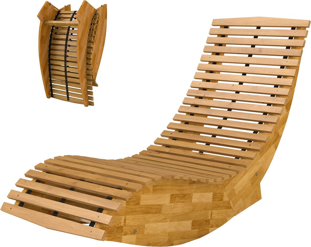 Outsunny összecsukható akácfa napozóágy – ergonomikus S-alakú lécezett kialakítás, hintázó napozóágy kertbe, erkélyre és teraszra, teherbírás: 120 kg