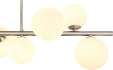 Globo 56140-9D Mennyezeti lámpa fém nikkel matt, üveg fehér, HxSzxM.: 870x280x370mm, üveg átmérő: 5x10cm, 4x12cm, benne 9x G9 LED 3.5W 230V, 350lm forrás, 310lm kimenet, 3000K