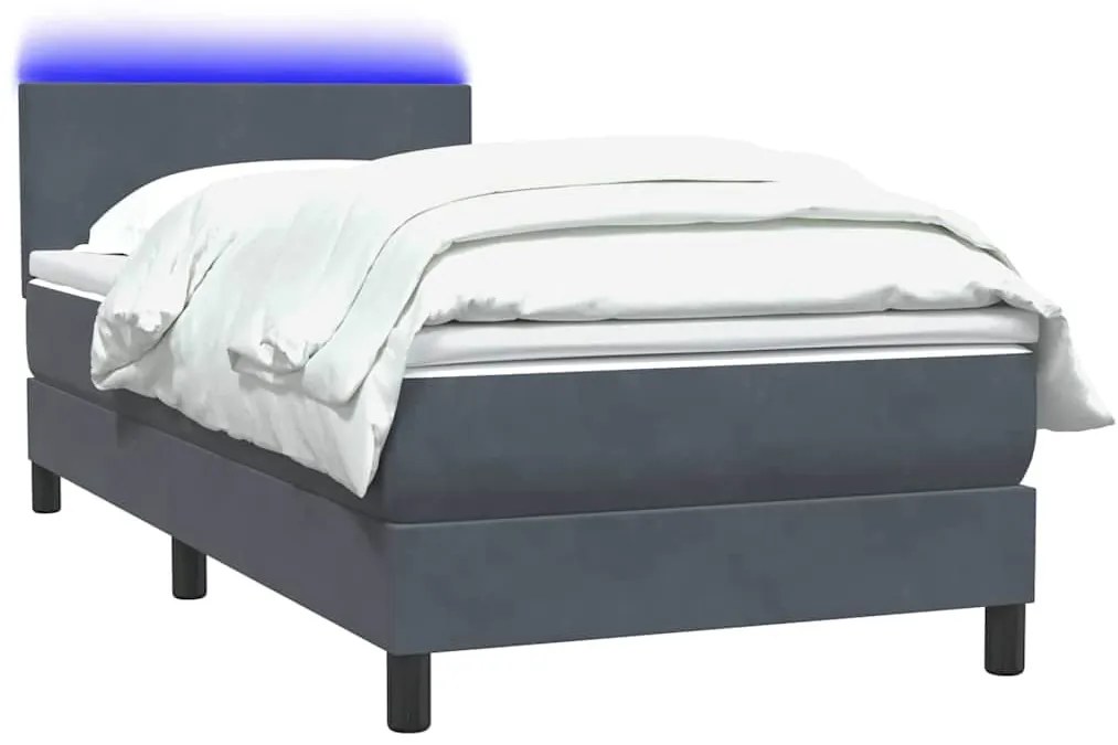 sötétszürke bársony rugós ágy matraccal 80x210 cm