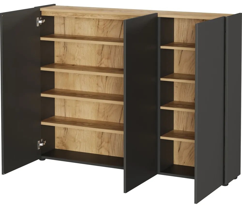 Antracitszürke cipőtartó tölgyfa dekorral 138x105x25 cm Libbiano – Germania