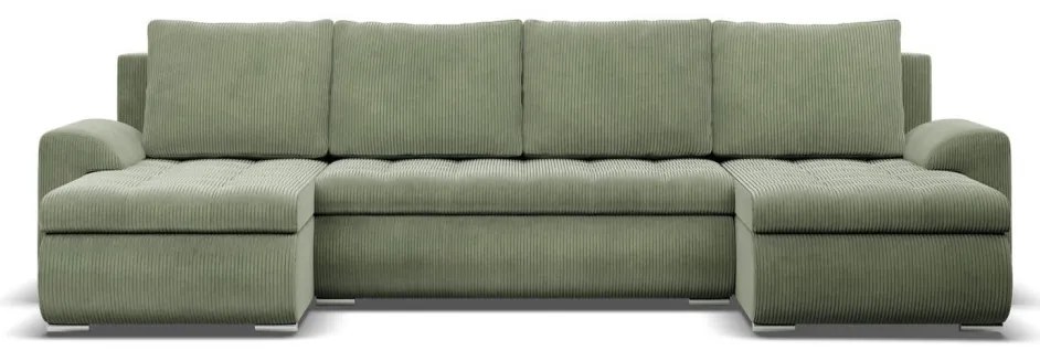 Tokio U alakú sarokkanapé, 3 ágyneműtartóval, kordbársony, univerzális oldal, zöld