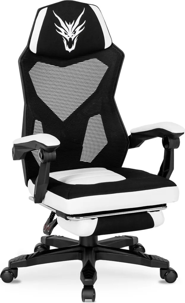 Fotel Obrotowy BING Gamingowy z Podnóżkiem Czarny/Biały
