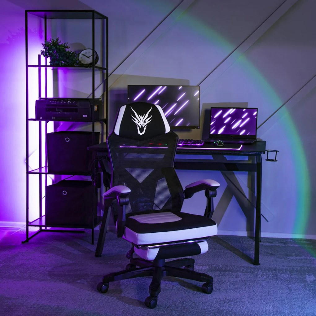 Gamer Forgószék Fekete/Fehér Színben. Teherbírás: 150 kg. BING