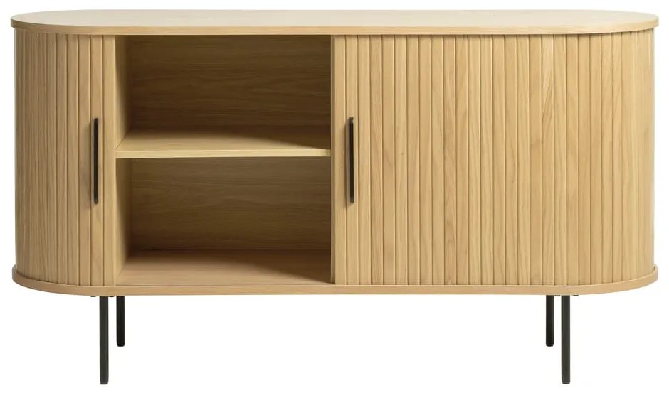 Black Friday - Natúr színű alacsony komód tölgyfa dekorral 140x76 cm Nola – Unique Furniture