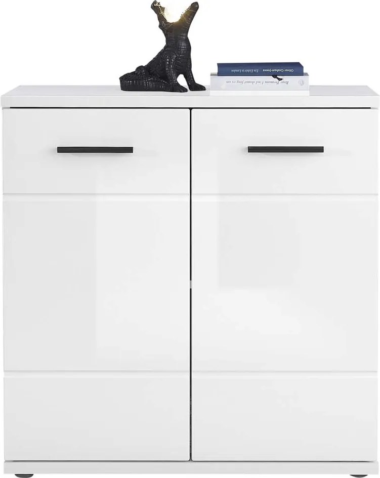 Komód szekrény Bc 1070 2D 74cm fehér fényes szekrény polcos polcok