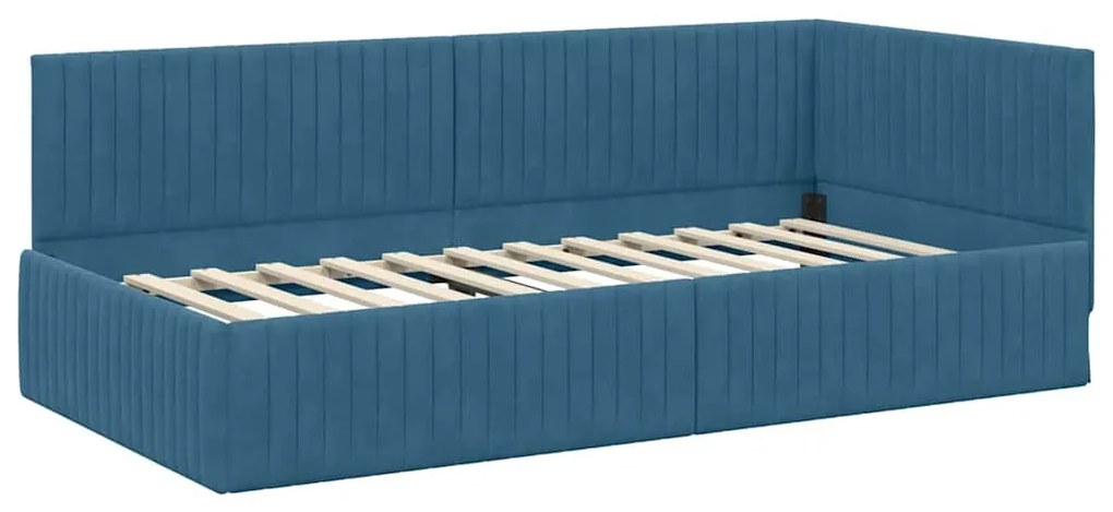 Sarokágy keret fejtámlával Kék 100 x 200 cm Bársony