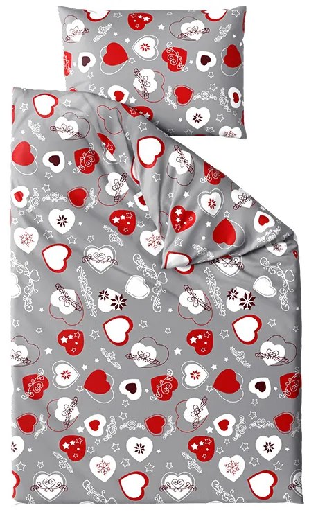 CHRISTMAS HEART szürke mikroplüss ágyneműhuzat Ágyneműhuzat mérete: 70 x 90 cm | 140 x 220 cm