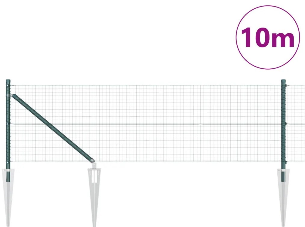 Hegesztett Drót Kerítés 7 Spirálos Oszloppal Zöld 0.6x10 m Acél