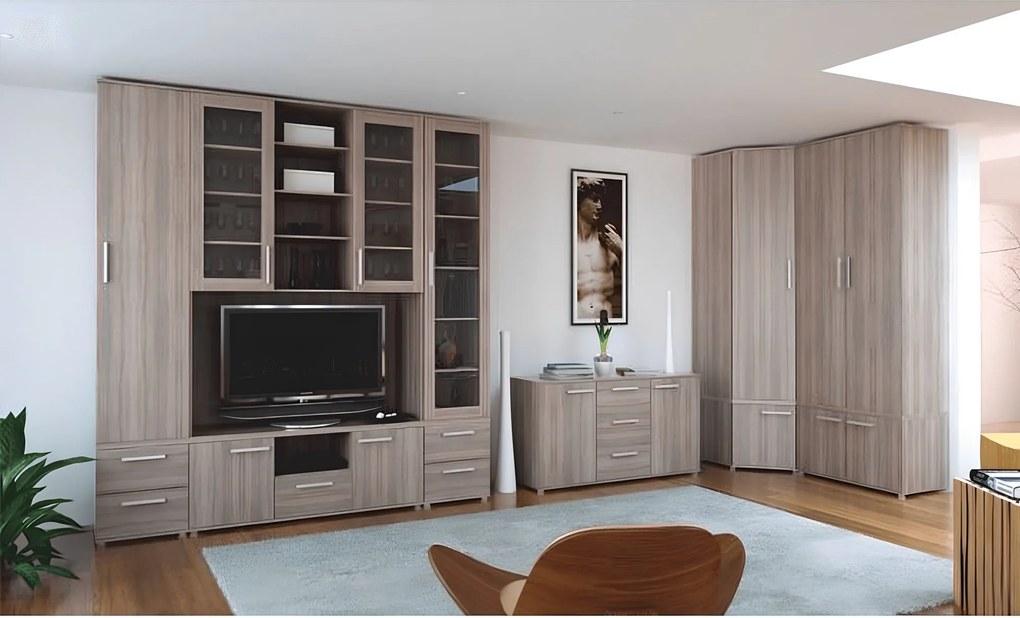 TV szekrény üveg, DTD laminált, tölgy sonoma, DUNAJ TYP6