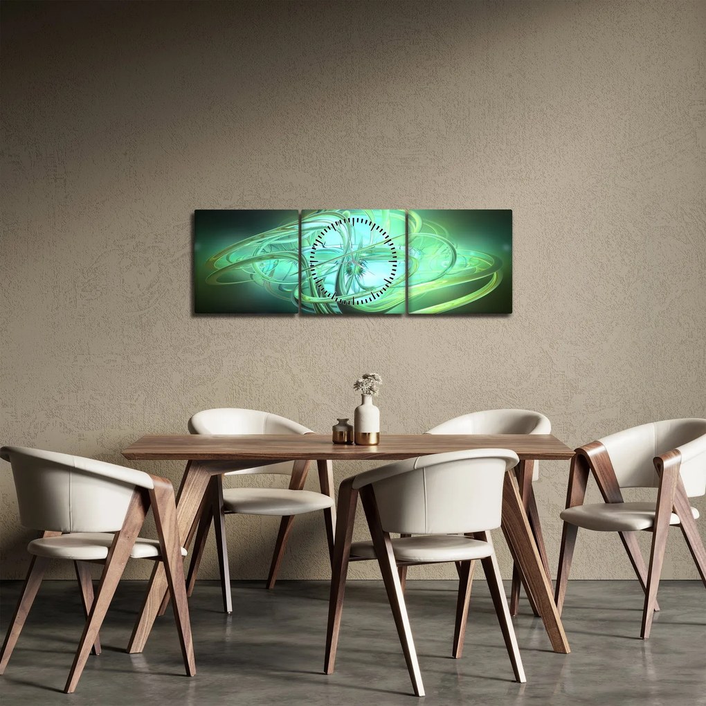 Zöld absztrakció kép (órával) (90x30 cm)