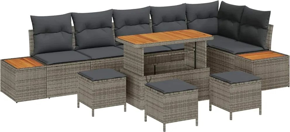 vidaXL Kerti Kanapé Szett 10 pcs Szürke polirattan