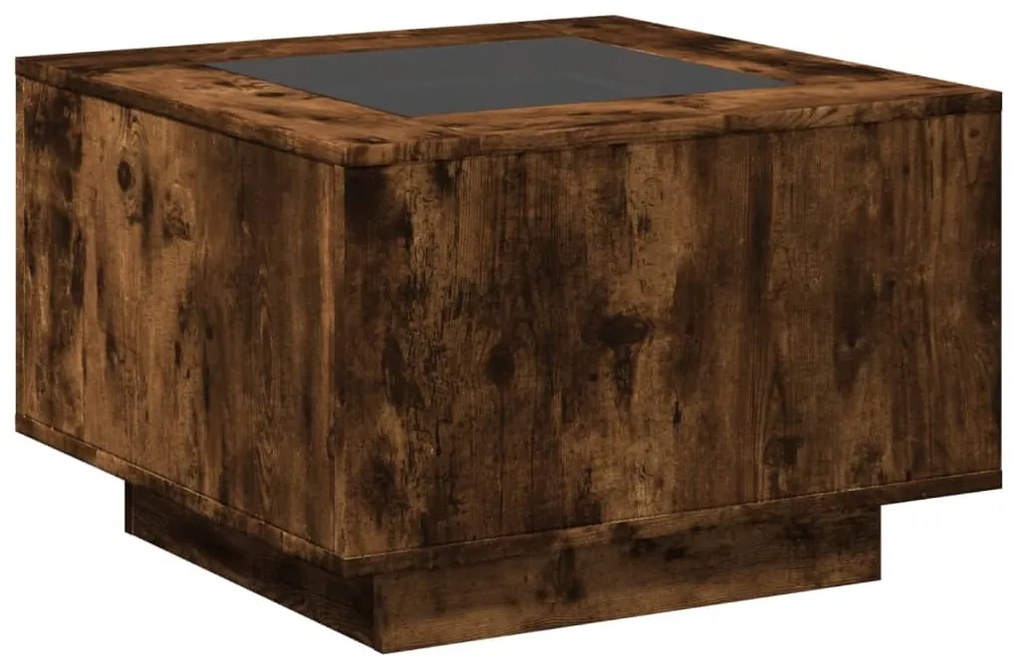 füstös tölgy szerelt fa dohányzóasztal LED-del 60 x 60 x 40 cm