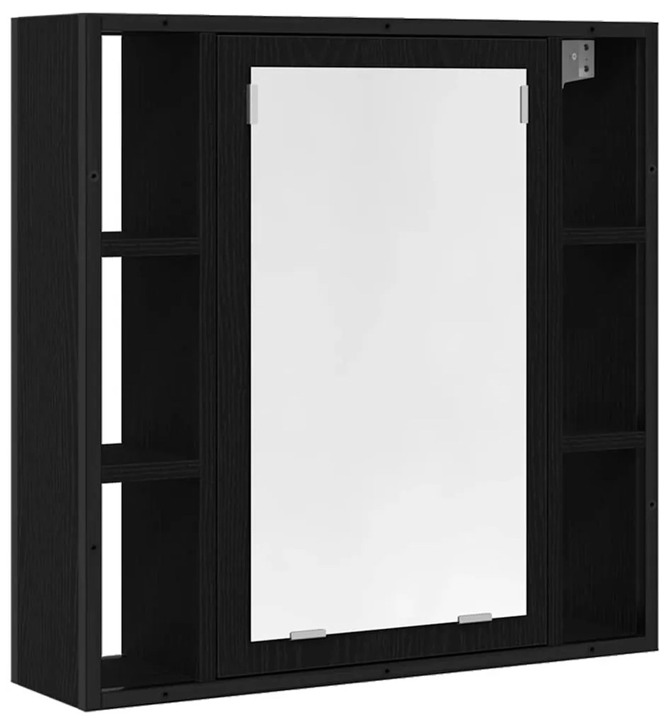 Fekete tölgy szerelt fa fürdőszobai tükör 60 x 16 x 60 cm