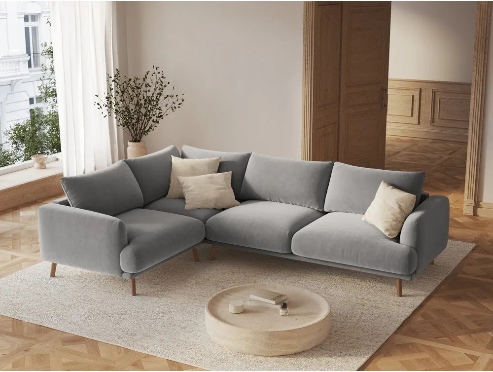 Szürke bársony sarokkanapé (bal oldali-L alakú) Naomi – Micadoni