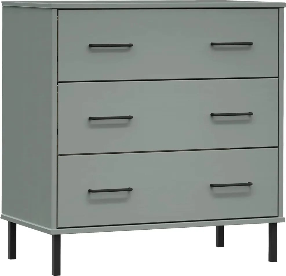 vidaXL OSLO szürke tömör fa tálalószekrény 3 fiókkal 77 x 40 x 79,5 cm