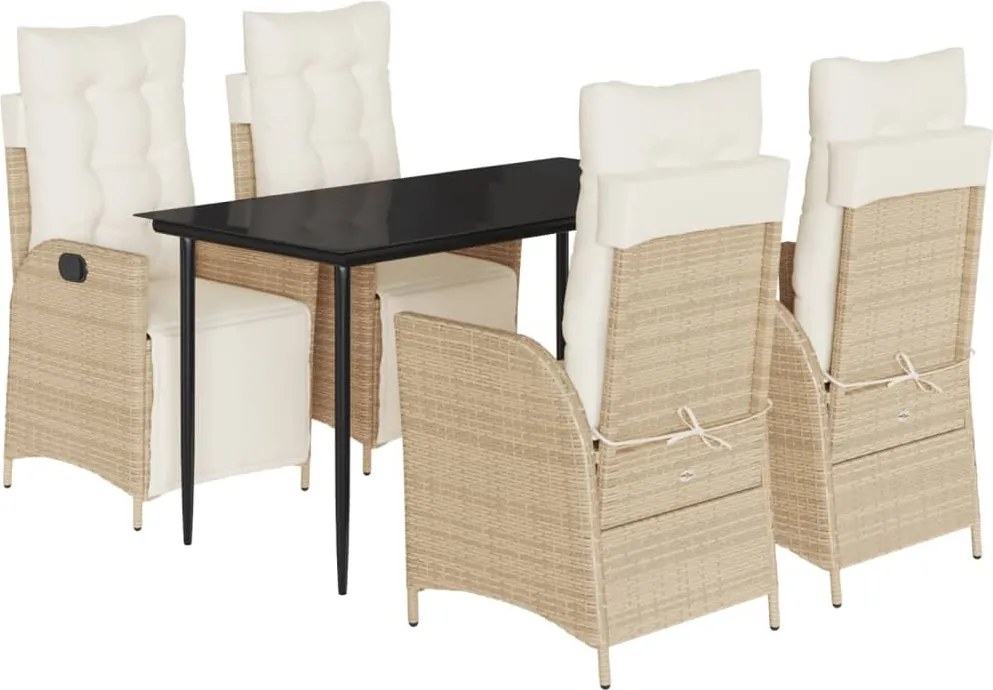 vidaXL 5 részes bézs polyrattan kerti étkezőgarnitúra párnákkal