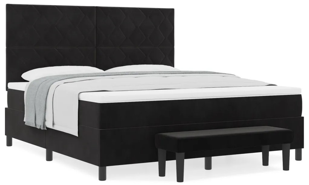 Boxspring Ágy Matrac és Pad Fekete 180x200 cm Velúr