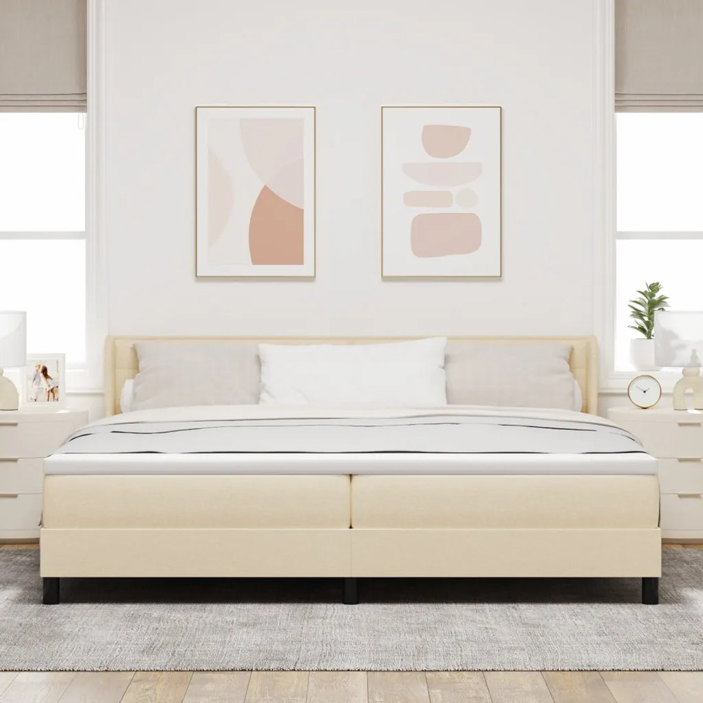 Boxspring ágy matraccal, Krém színben, 200 x 200 cm - Szövet