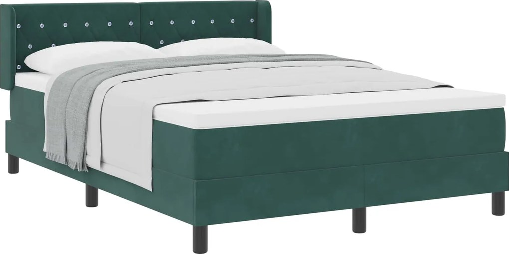 vidaXL Boxrugós ágy matracmal Sötétzöld 190 x 140 cm Poliészter