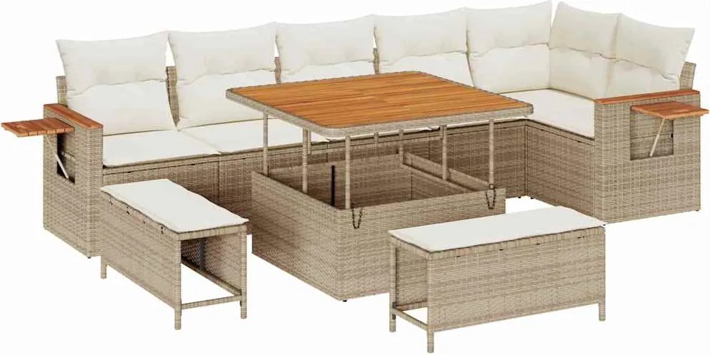 vidaXL Kerti Kanapé Szett párnával 11 pcs Beige és krém polirattan