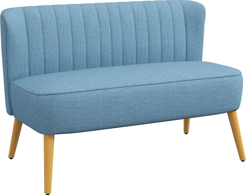HOMCOM 2 személyes kanapé, kompakt vászonhatású kárpitozott fotel nappaliba, hálószobába, kis terekbe — kék, 117 x 56,5 x 77 cm | Aosom