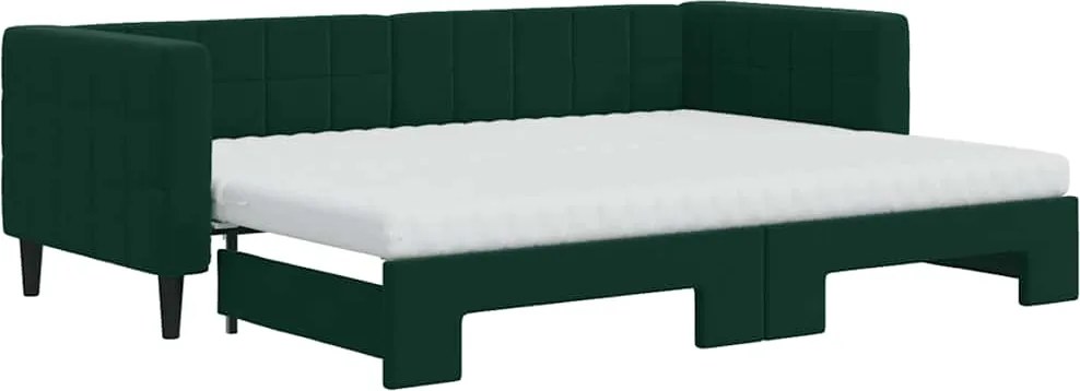 vidaXL sötétzöld kihúzható bársony heverő matraccal 80 x 200 cm