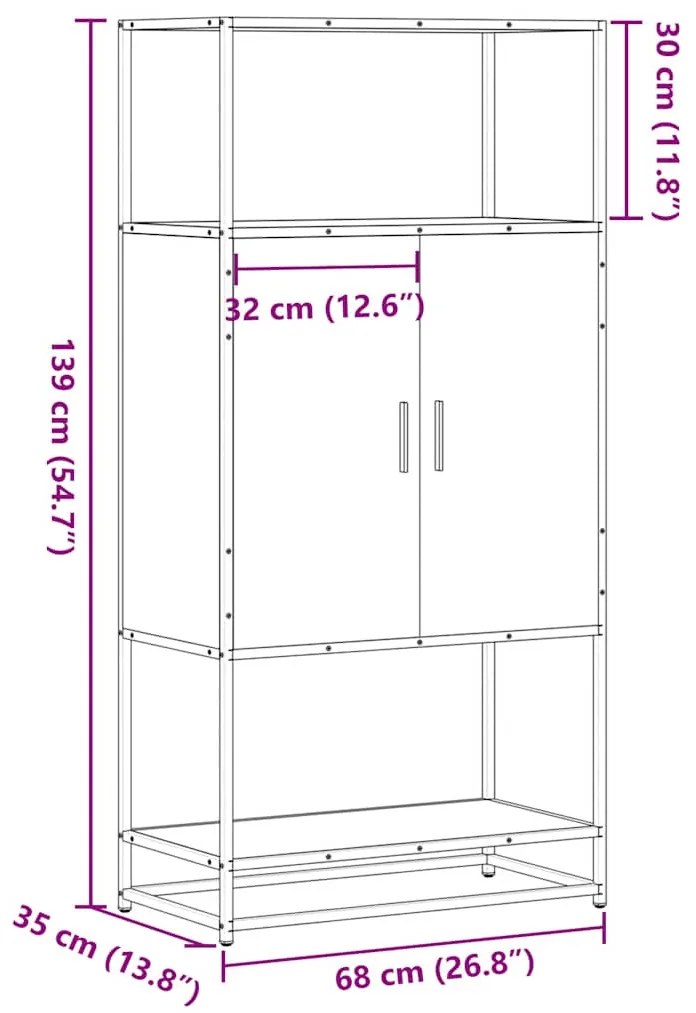 Highboard szürke sonoma 68x35x139 cm gépelt fa és fém