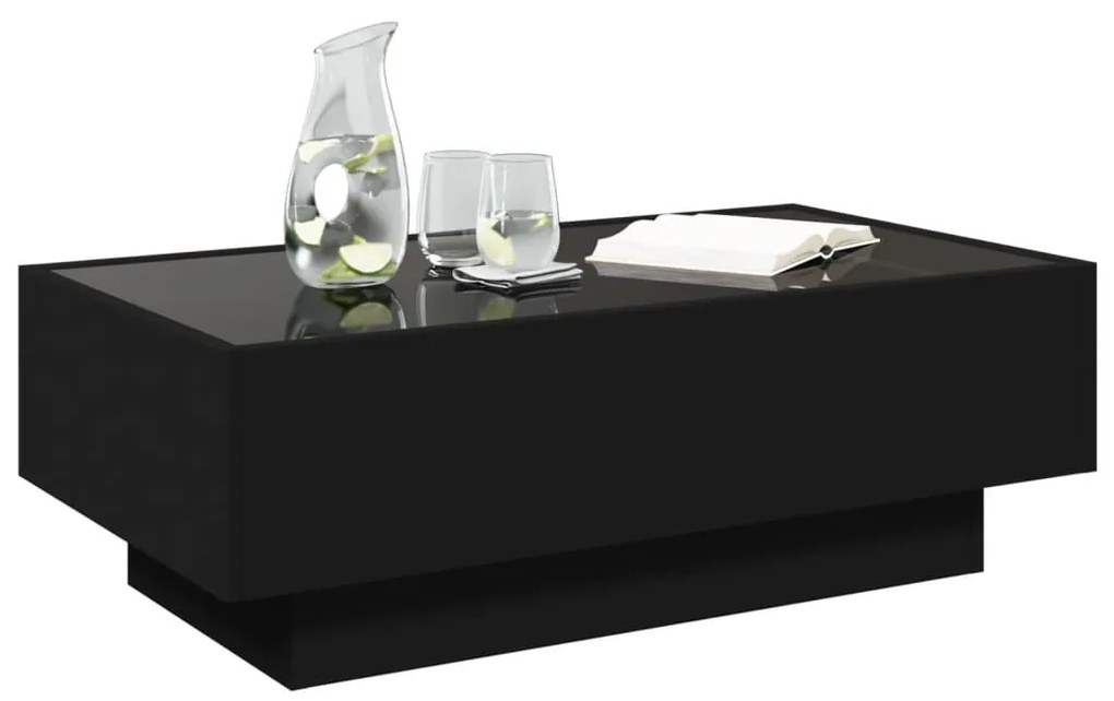 fekete szerelt fa dohányzóasztal LED-del 90 x 50 x 30 cm
