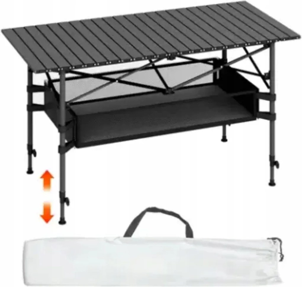 Összecsukható kempingasztal 120 x 55 x 53 cm – állítható magasság