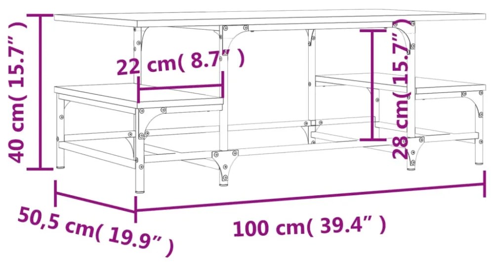 fekete szerelt fa dohányzóasztal 100 x 50,5 x 40 cm